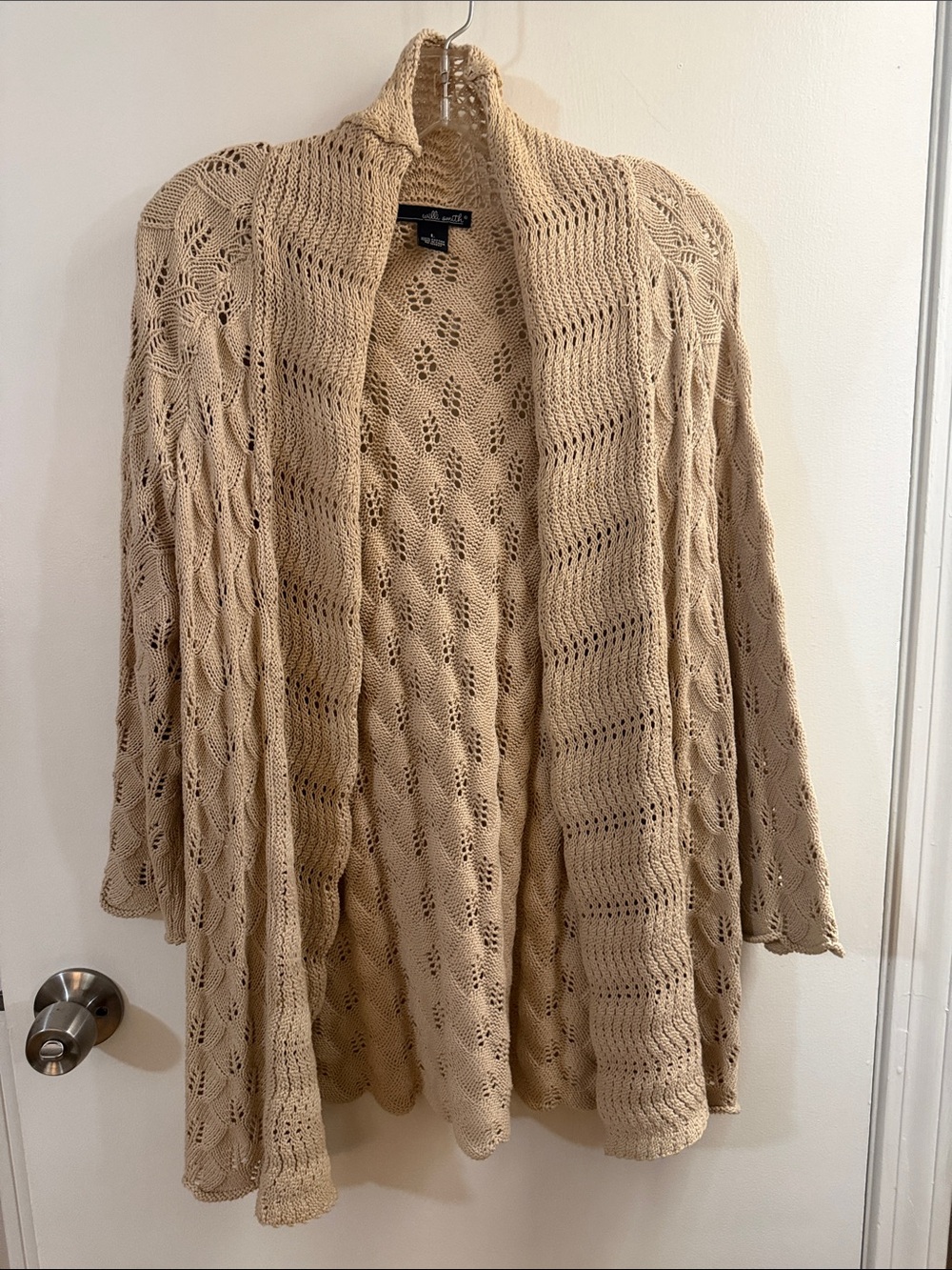 Beige Open-Knit Draped Cardigan